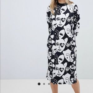 ASOS Monki long sleeve face print midi dress